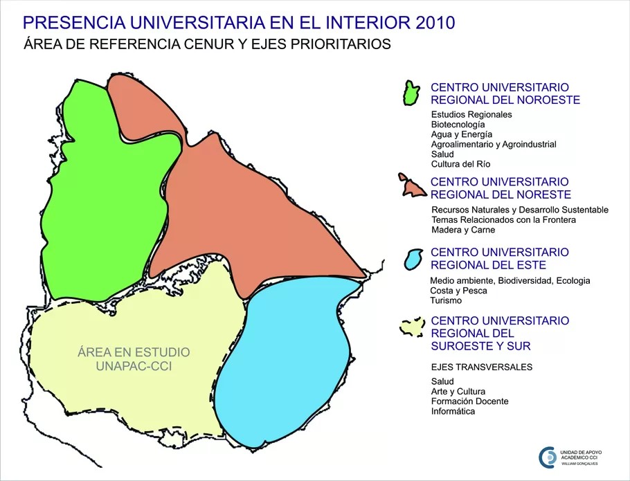 Mapa regionales de la UDELAR