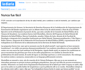 Impresión de pantalla de la nota publicada en el portal de La Diaria