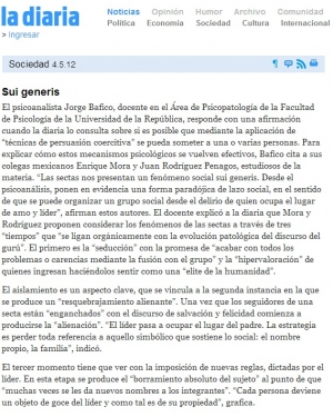 Impresión de pantalla de la nota publicada