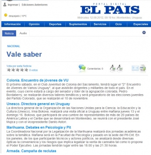 Impresión de pantalla de la nota publicada