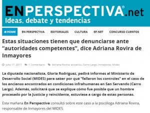 impresión de pantalla de la nota publicada en la web de En Perspectiva