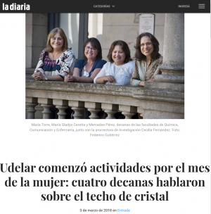 María Torre, María Gladys Ceretta y Mercedes Pérez, decanas de las facultades de Química, Comunicación y Enfermería, junto con la prorrectora de Investigación Cecilia Fernández. Foto: Federico Gutiérrez. La Diaria.