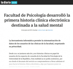 captura de pantalla de la portada de La Diaria: Facultad de Psicología desarrolló la primera historia clínica electrónica destinada a la salud mental
