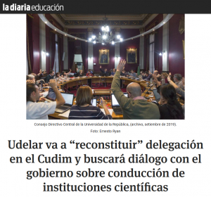 "Udelar va a 'reconstituir' delegación en el Cudim y buscará diálogo con el gobierno sobre conducción de instituciones científicas"