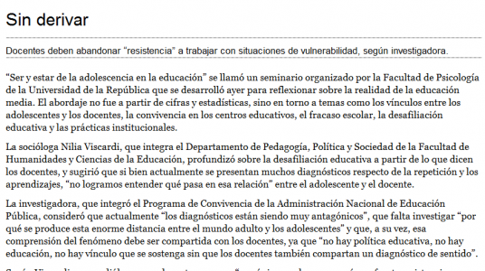 Impresión de pantalla de la nota publicada en el portal de La Diaria