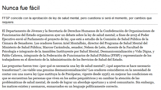 Impresión de pantalla de la nota publicada en el portal de La Diaria