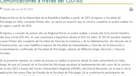 Impresión de pantalla de la nota publicada