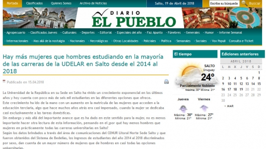 Impresión de pantalla del sitio web donde la noticia fue publicada.