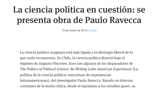 La ciencia política en cuestión: se presenta obra de Paulo Ravecca