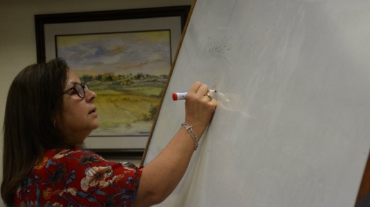 Foto de la Dra. María José Bagnato en el Taller sobre discapacidad para funcionarios de la Intendencia de Canelones 