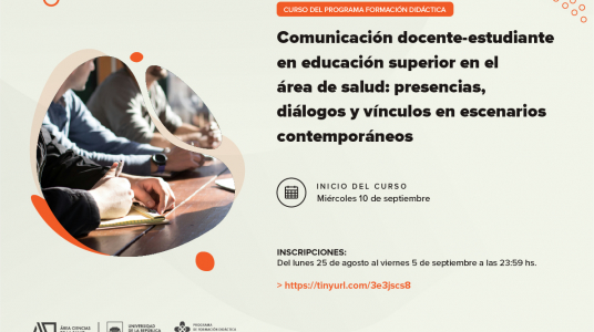 imagen de difusión del Curso de Formación Didáctica Comunicación docente-estudiante en educación superior en el área de salud: presencias, diálogos y vínculos en escenarios contemporáneos