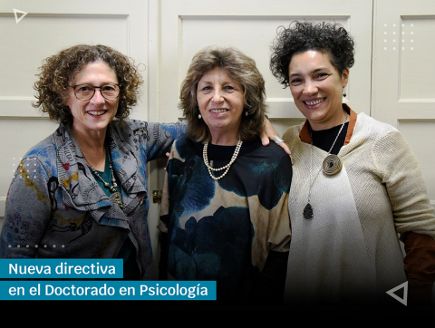 Fotografía de la profesora Dra. Rosa Zytner (directora del Doctorado); la profesora agregada Dra. Gabriela Bañuls (directora alterna) y la profesora adjunta Dra. Cecilia Marotta (integrante de la comisión directiva)