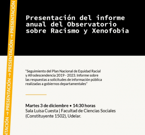 Presentación del informe “Seguimiento del Plan Nacional de Equidad Racial y Afrodescendencia 2019 - 2023. Informe sobre las respuestas a solicitudes de información pública realizadas a gobiernos departamentales”