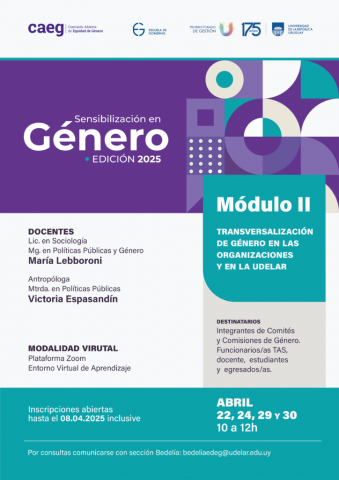 Curso modular CAEG: Módulo II -Transversalización de Género en las organizaciones y en la Udelar