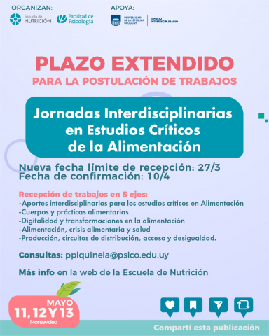 Convocatoria a presentación de trabajos para las I Jornadas Interdisciplinarias en Estudios Críticos de la Alimentación
